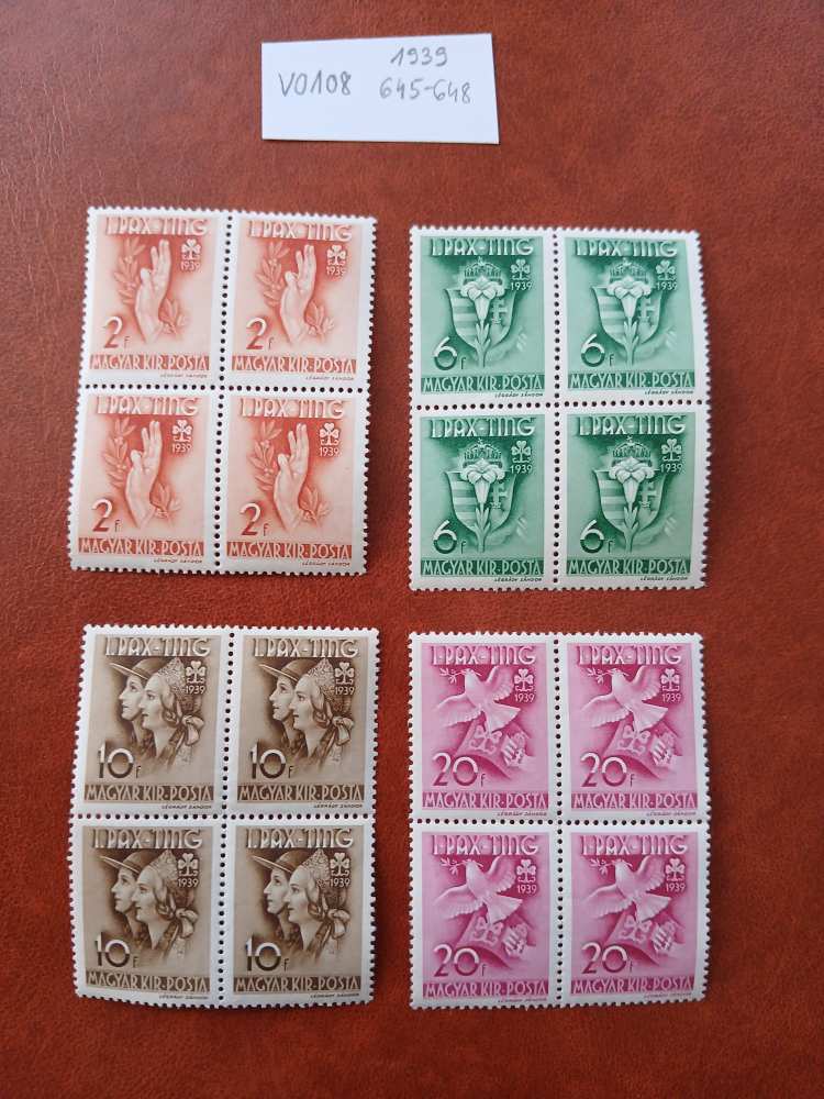 V0108 Magyar bélyeg 1939 645-648 postatiszta négyes ív - kat.ár 2000 HUF