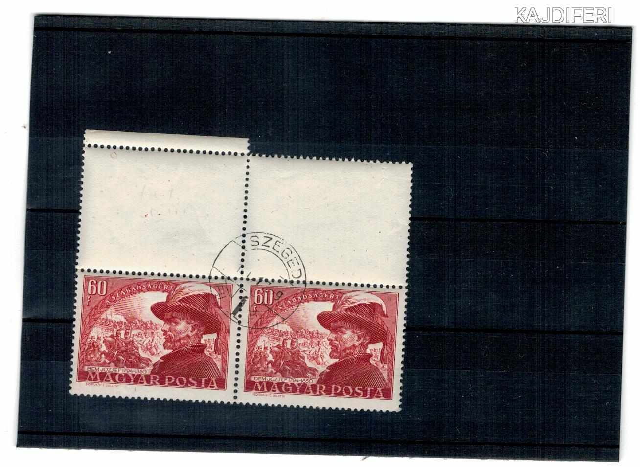 1950  BEM JÓZSEF  ÜRESMEZÖS  60 FILLÉRES   SZEGED BÉLYEGZÖVEL DE POSTATISZTA  PÁR