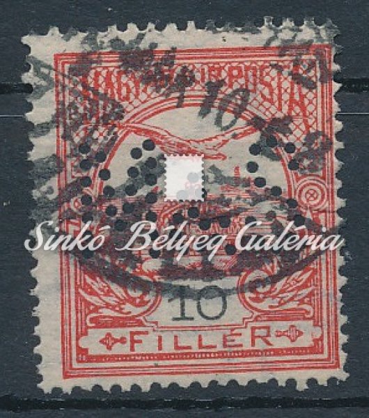 1913. Turul 10f bélyeg céglyukasztással