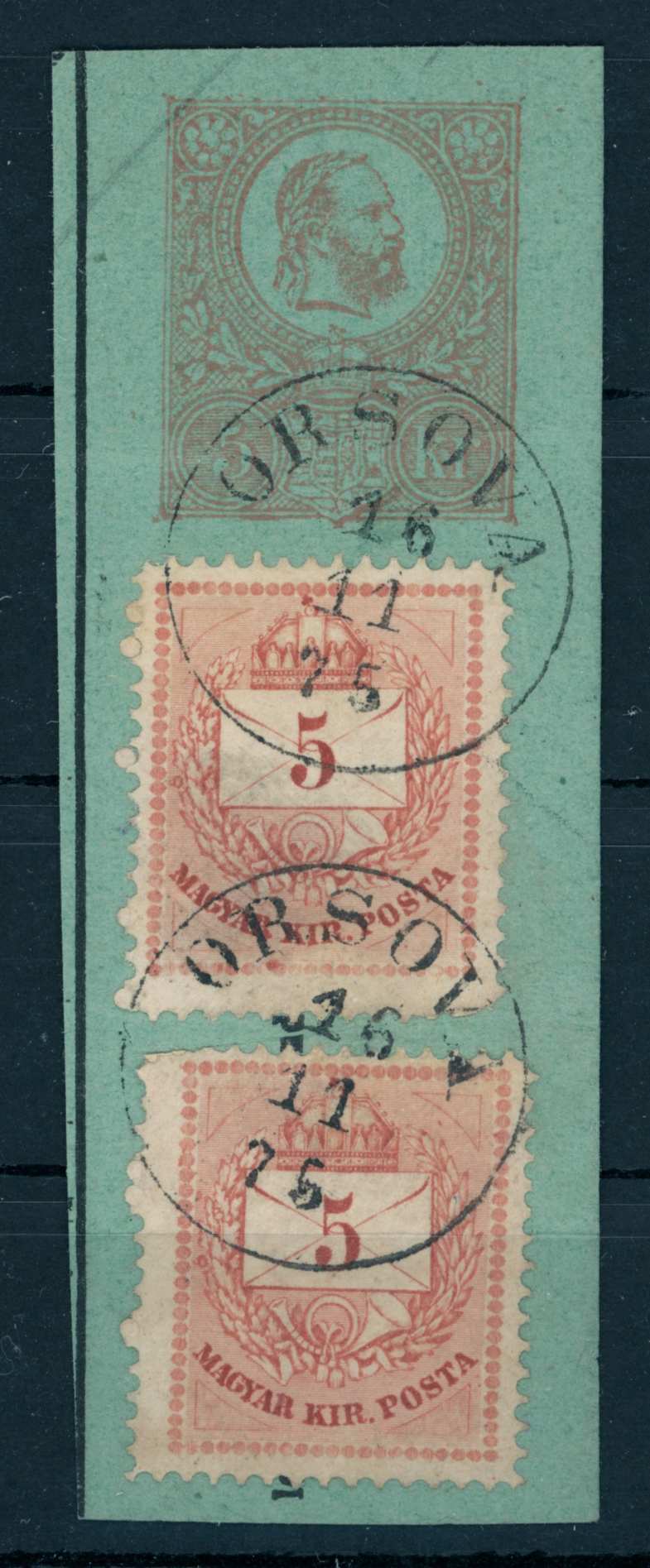 1871 / 1874 krajcáros vegyes bérmentesítés ORSOVA bélyegzés Romania Gudlin E3.12 / 80+25 pont (e66)