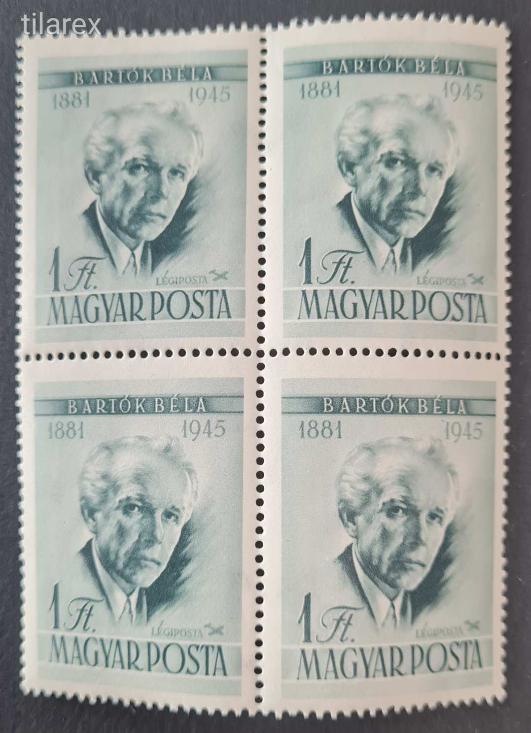 Magyar bélyeg négyestömb 1955 Bartók Béla I. ( MBK 1510** 1.200  Ft )