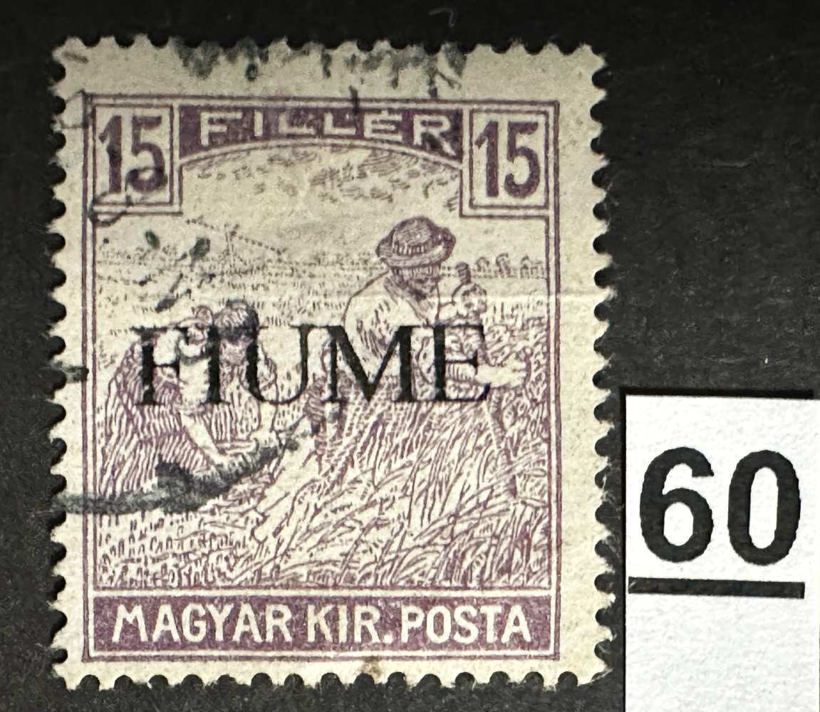 MAGYARORSZÁG 1918 FIUME OLASZ MEGSZÁLLÁS ARATÓ 15 FILLÉR BÉLYEG