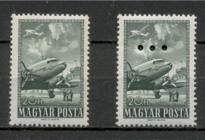 M234 - 1957 Repülo V. 20 Ft legiposta belyeg par - Normal es Harmaslyukasztott