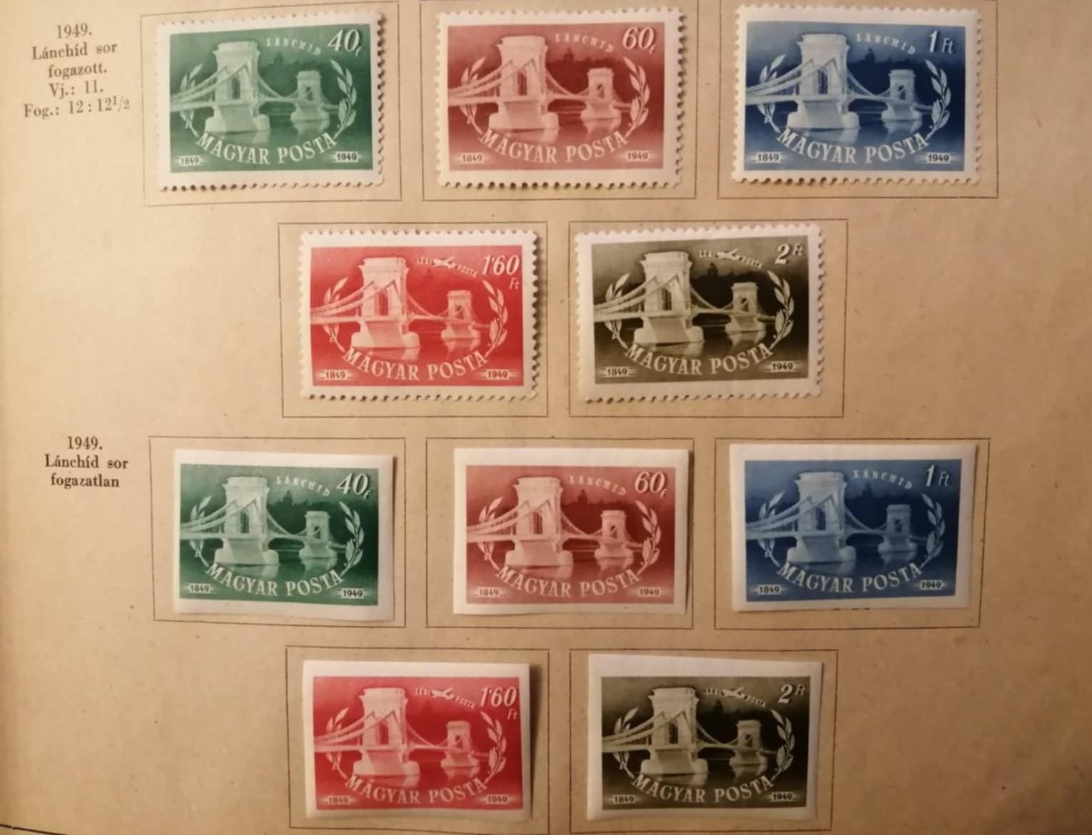 Magyarország, 1949, Lánchíd, perforált és vágott postatiszta sor