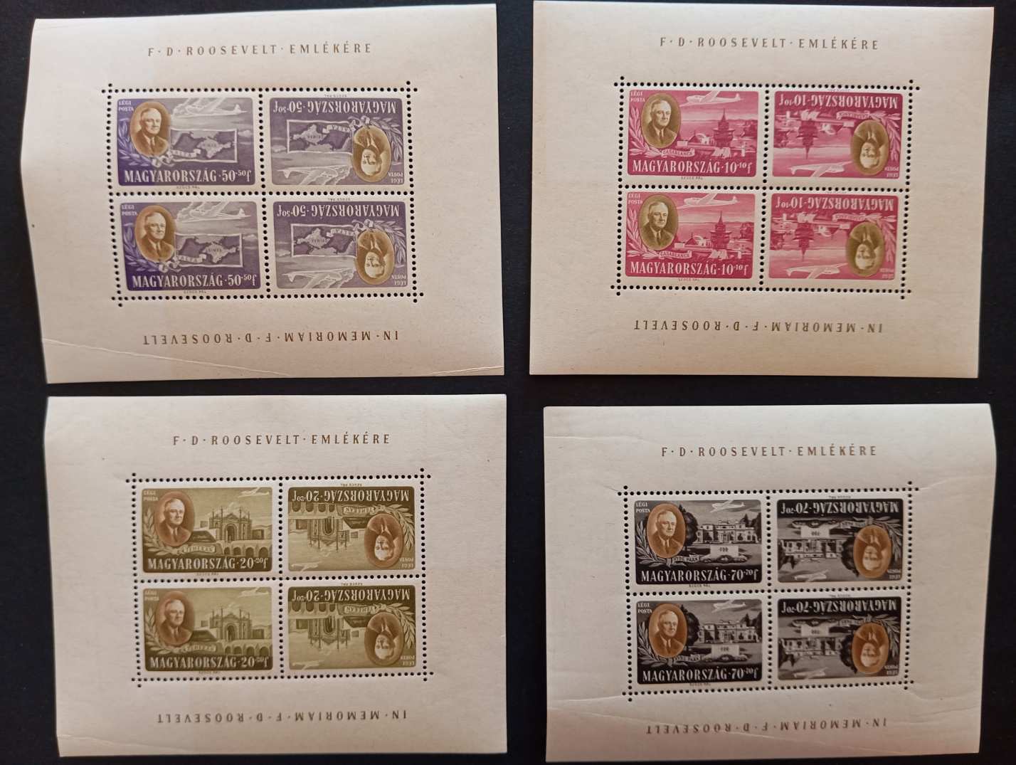 Magyarország 1947 Roosevelt fordított képállású kisívsor ** postatiszta kat. ár 220000 Ft