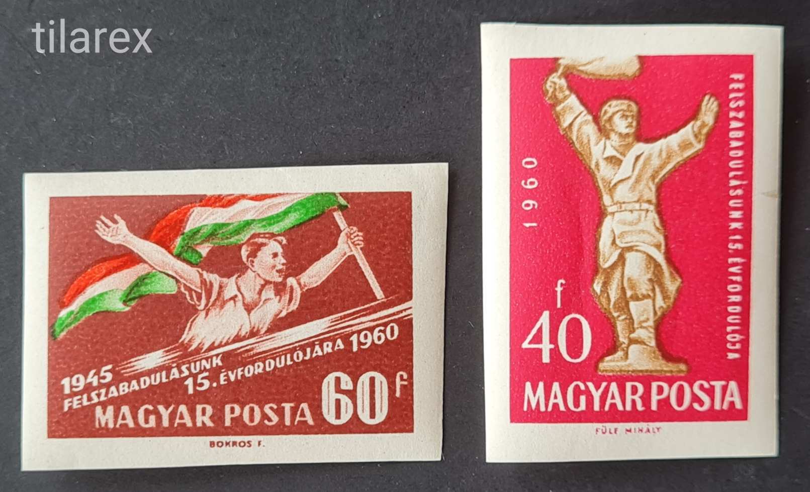 Magyar vágott bélyeg 1960 Felszabadulás IV. ( MPIK 1739-40**   4.000 Ft )