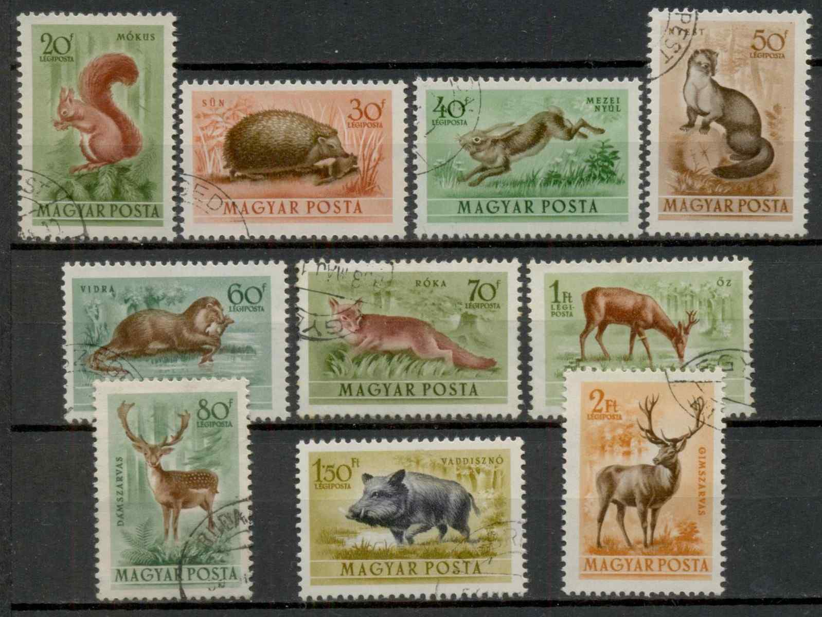 M249 - 1953. Erdei állatok pecsételt teljes bélyegsorozat (10 db)