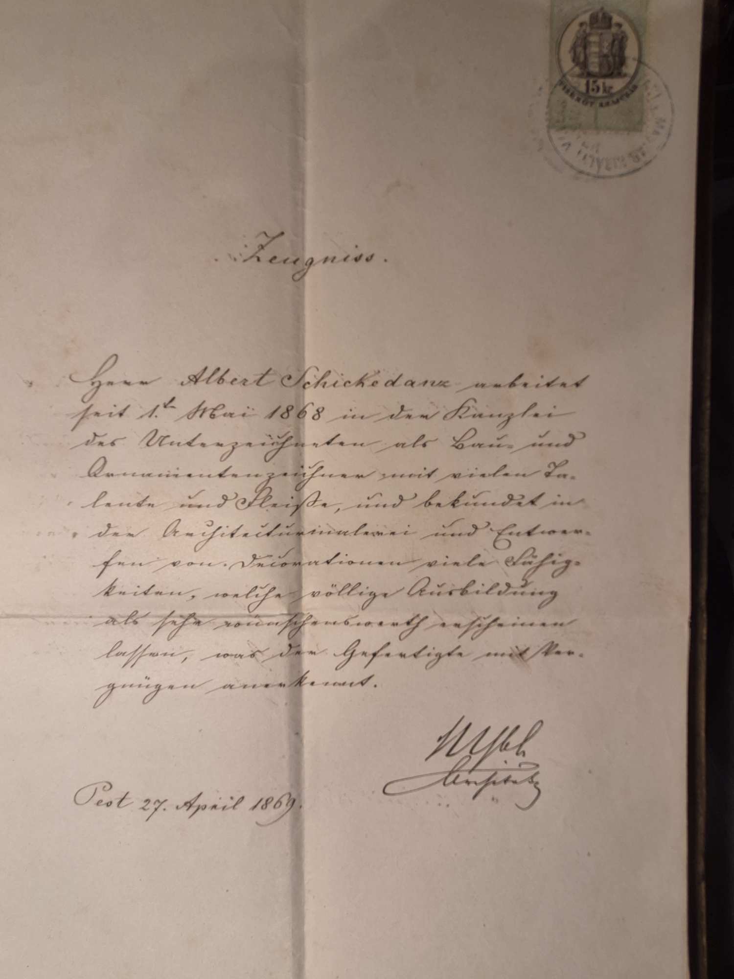 1869 15 krajcár levél