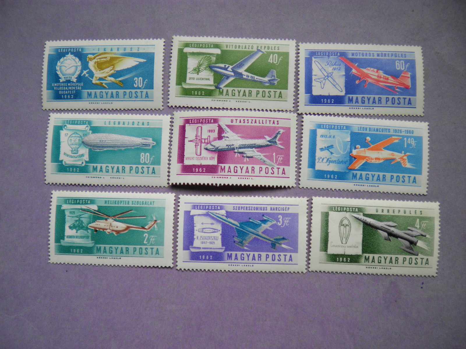 Magyar 1962 postatiszta komplett sor. Ikarusztól az űrrakétáig. Kat ár 500 ft 46