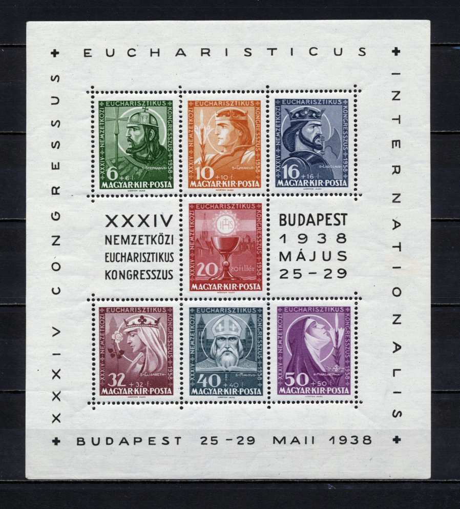 1938 Eucharisztikus blokk postatiszta kat. 10 000 Ft
