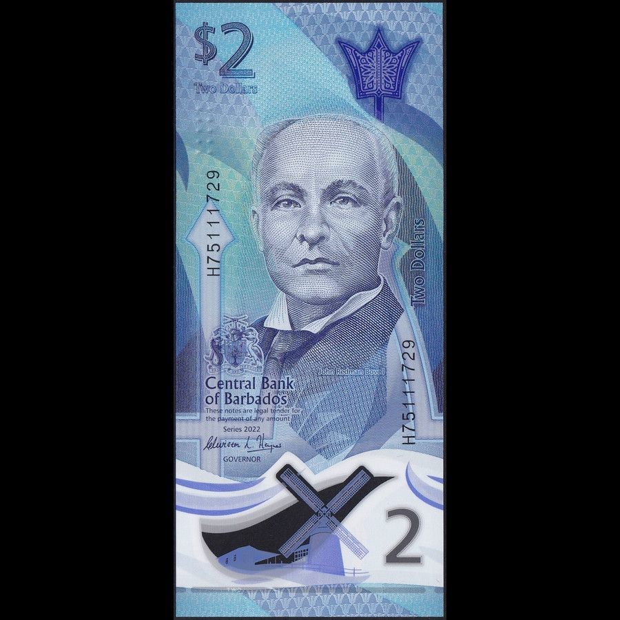 Barbados 2 Dollars 2022 P-80 Polymer UNC