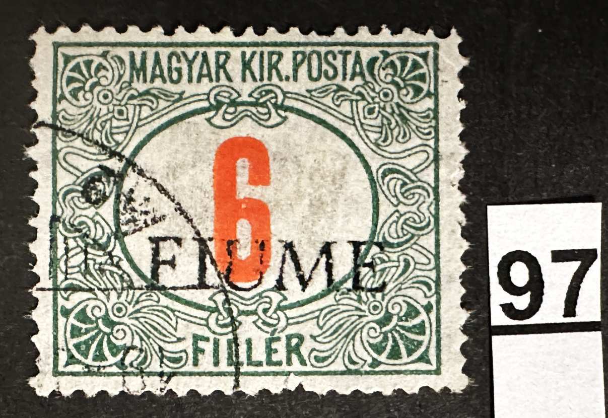 MAGYARORSZÁG 1918 FIUME OLASZ MEGSZÁLLÁS ZÖLDPORTÓ 6 FILLÉR BÉLYEG