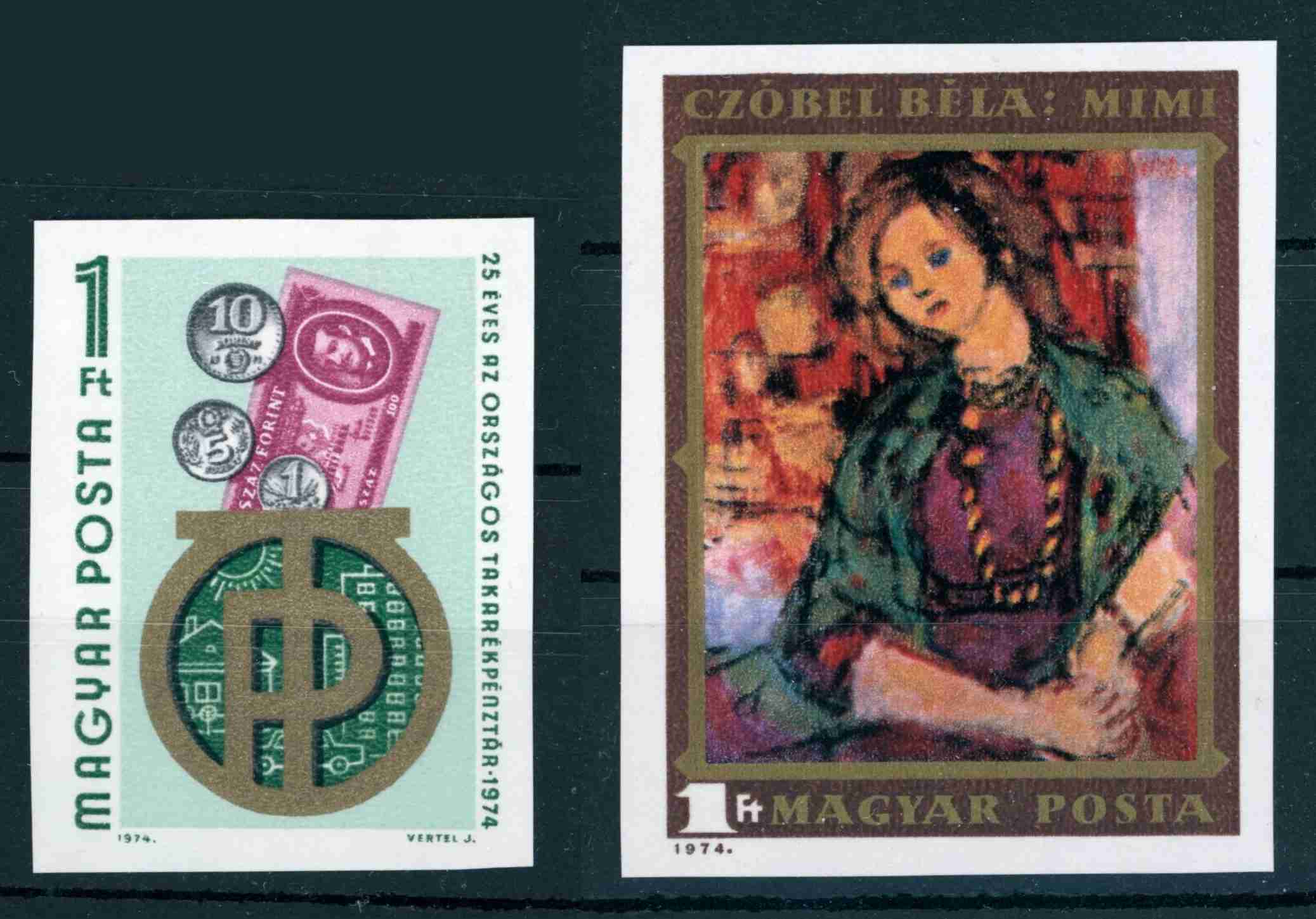 1974 OTP 25 ÉVES + CZÓBEL BÉLA postatiszta ** VÁGOTT két egybélyeges kiadás MPIK 2.400 Ft (e73)