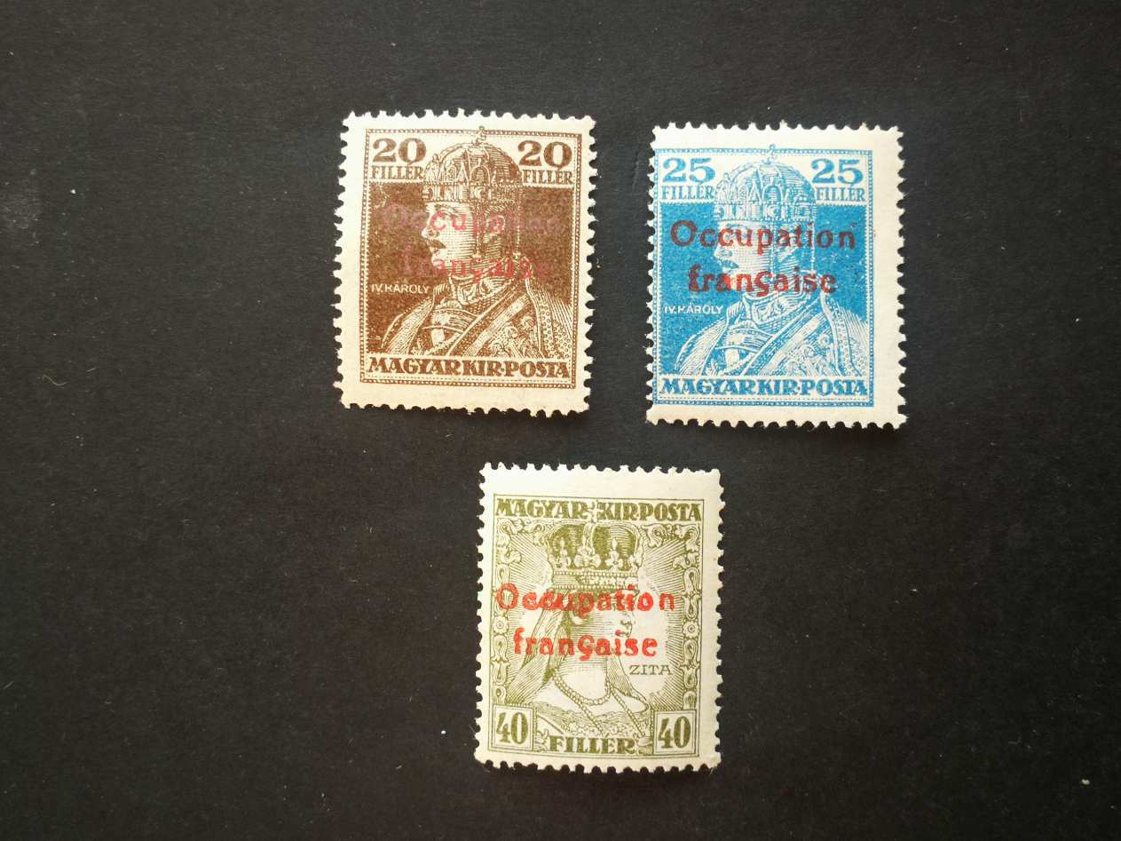 Magyarország 1919 Arad francia megszállás 3 db, Zita 40 F** többi *, kat. ár 1800 Ft H