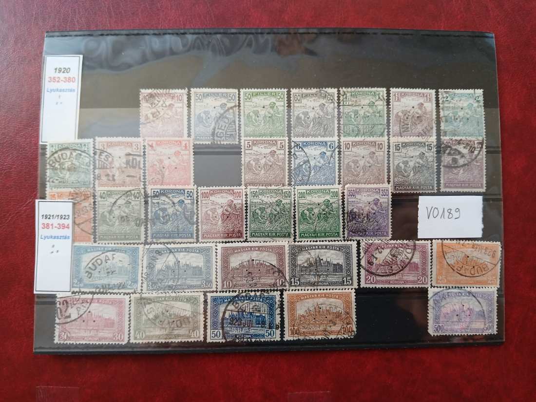 V0189 Magyar bélyeg 1920 352-380 h-5 fillér, 4 1/2 korona 1921 381-394 h- 400 korona pecsételt
