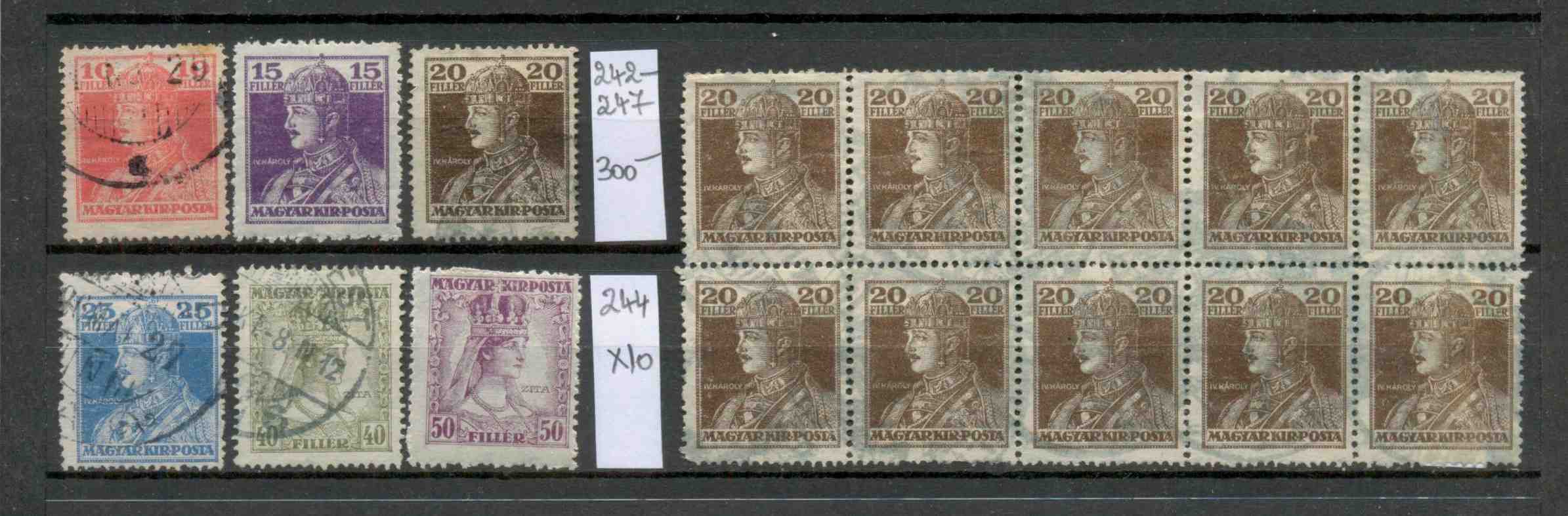 M61 - 1918 IV. Károly és Zita teljes sor (6 db) + 10-es összefüggő tömb
