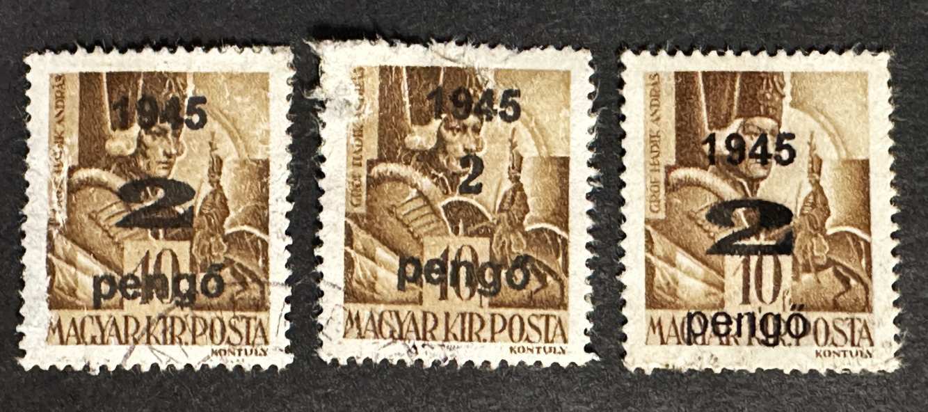 MAGYARORSZÁG 1945 VISSZATÉRT TERÜLET NAGYVÁRAD I.  2P-10F MIND HÁROM TIPUS BÉLYEG