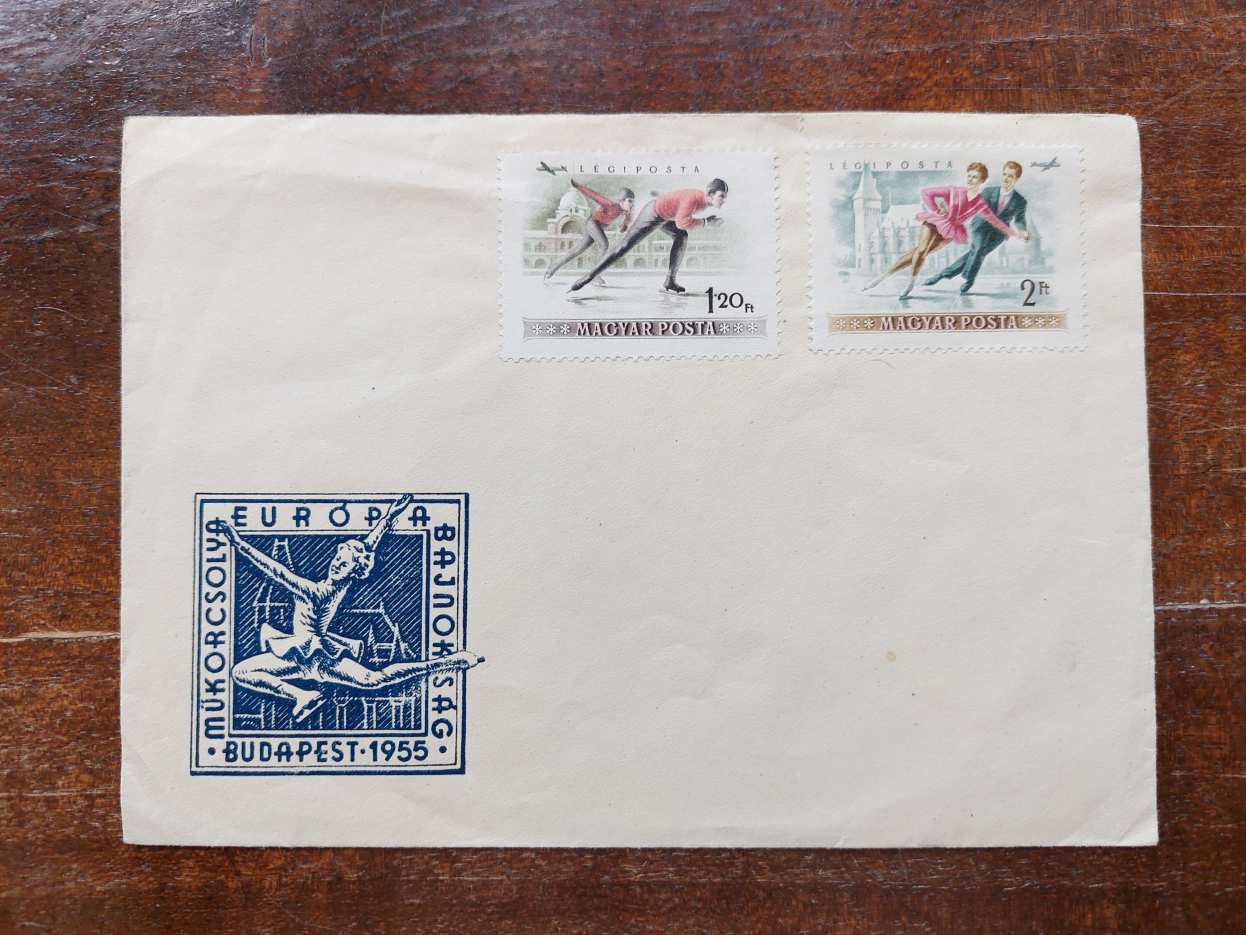 1955. Téli Sport Műkorcsolya Európa Bajnokság Budapest bélyeg alkalmi boríték