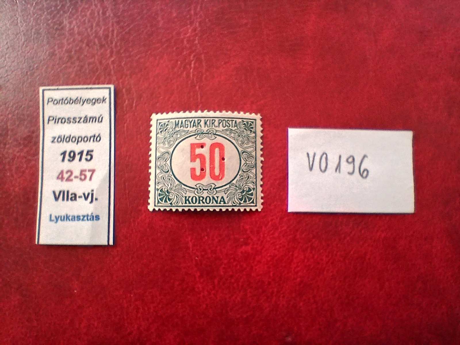 Magyar bélyeg 1915 42-57 50 korona hármas lyukasztás eredeti gumirozás postatiszta