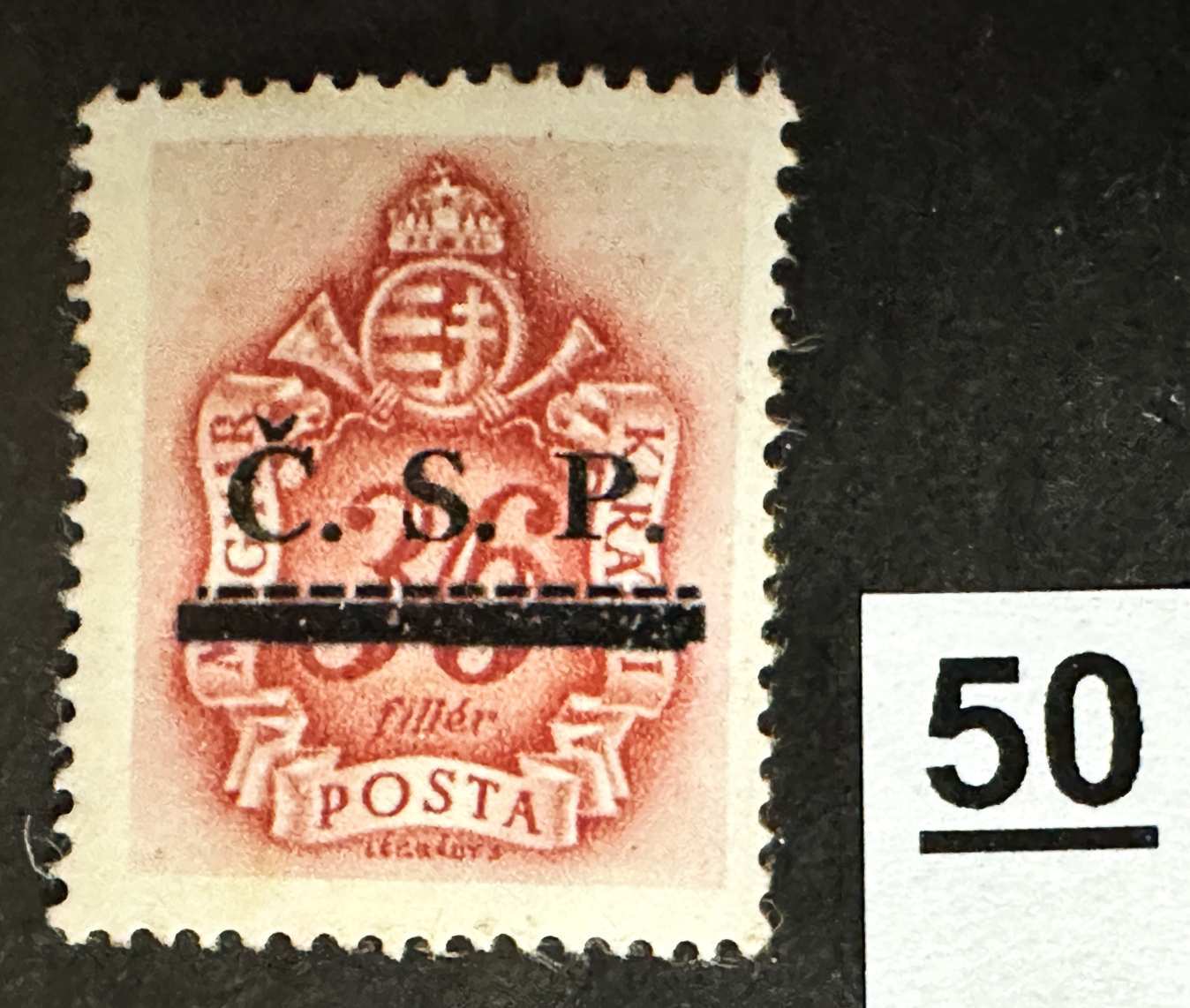 MAGYARORSZÁG 1945 ROZSNYÓ SZOVJET MEGSZÁLLÁS BARNAPORTÓ 36 FILLÉR FELÜLNYOMOTT BÉLYEG