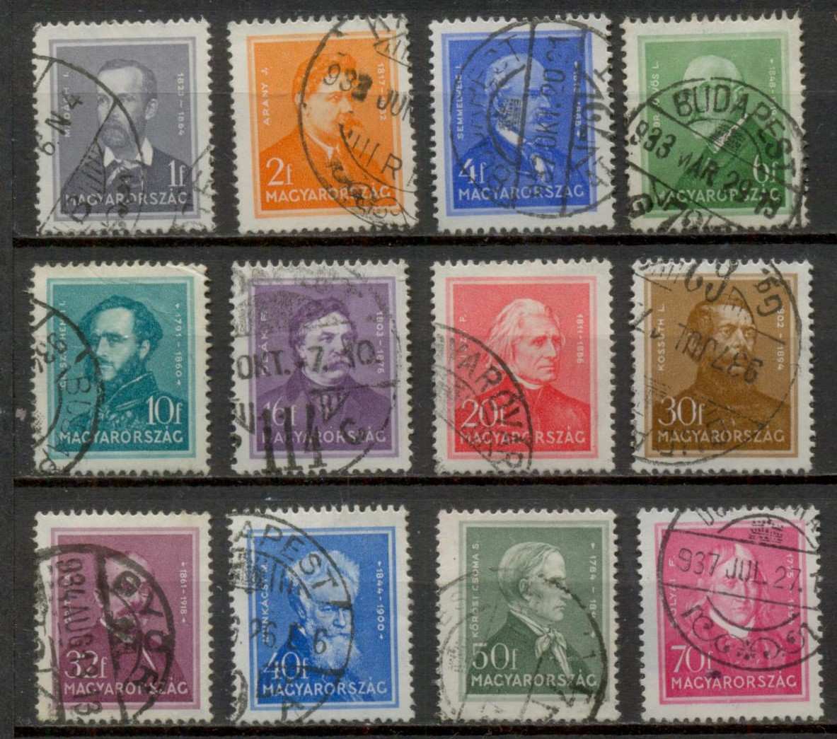 M353 - 1932 Arcképek I. Híres magyarok forgalmi bélyeg tétel (12 db), pecsételt