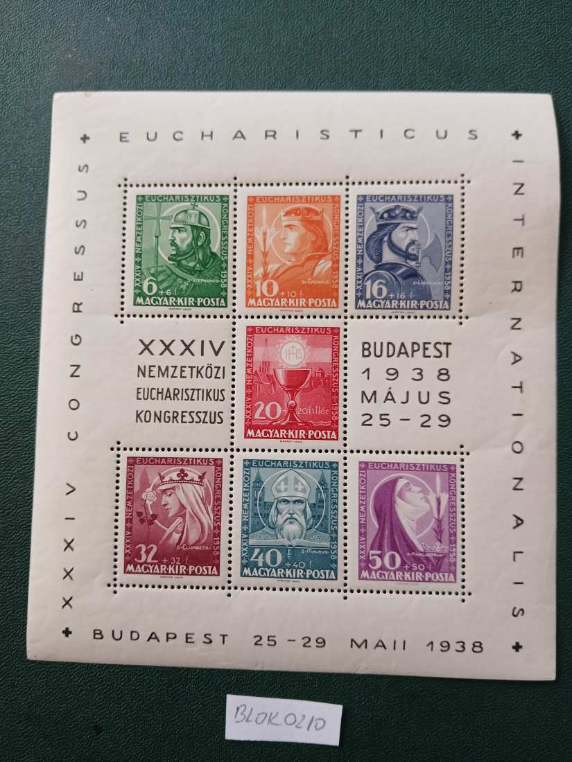 BLOK0210 Magyar bélyeg blokk EUCHARISZTIKUS 1938 601-607  postatiszta    kat.ér - 10000 HUF