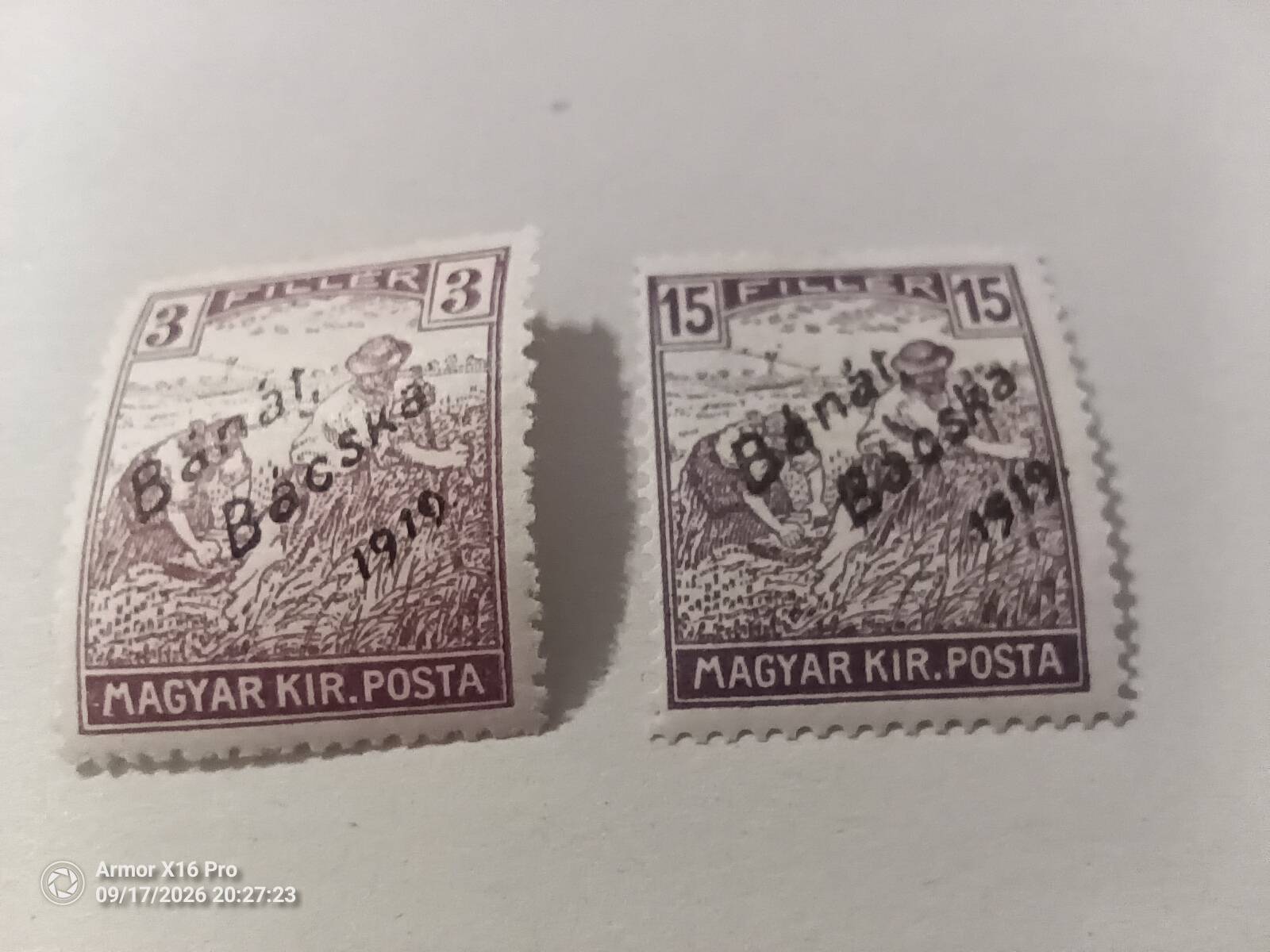 1919. banat-bacska arato 3 filler es 15 filler megszallas garanciajellel