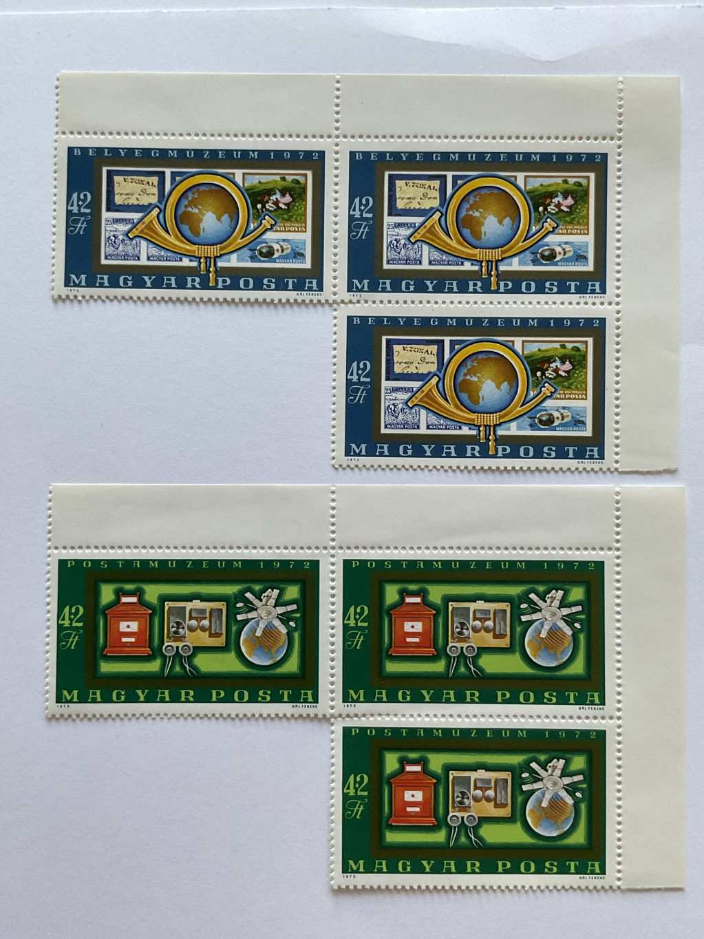 1972 Bélyegmúzeum és Postamúzeum – teljes sor hármas tömbökben, 6 bélyeg