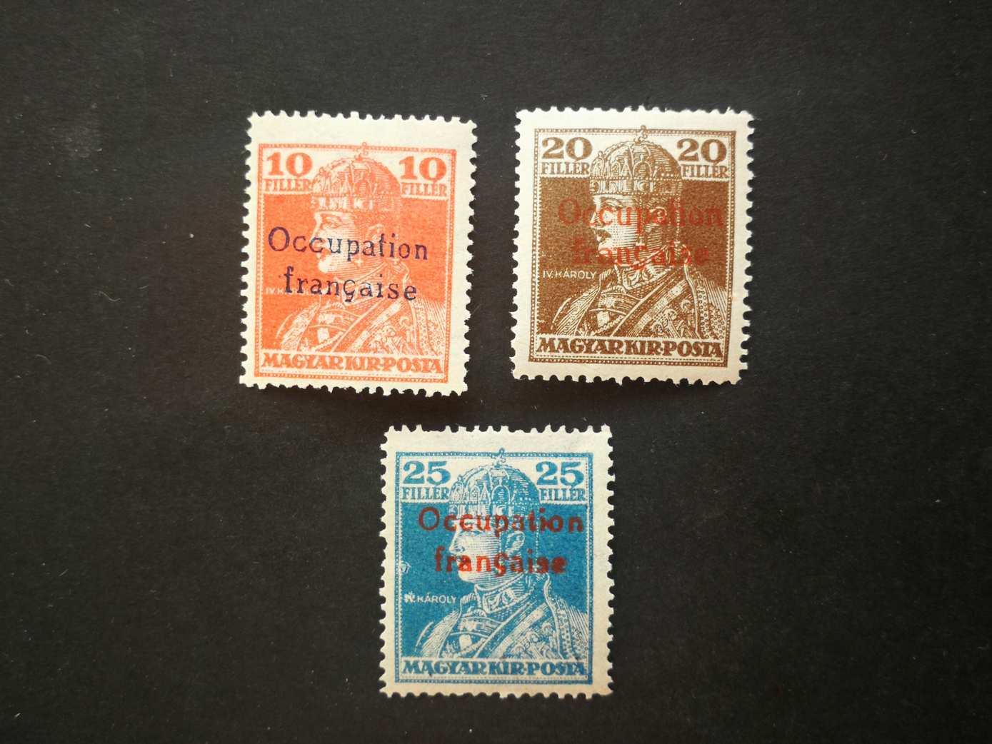 Magyarország 1919 Arad - francia megszállás Károly 3 db, 20 F