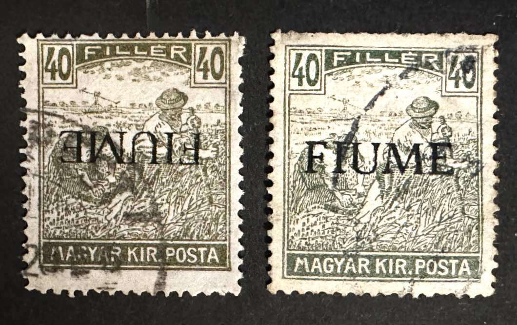 magyarország 1918 fiume olasz megszállás arató 40 fillér fordított tévnyomat bélyeg