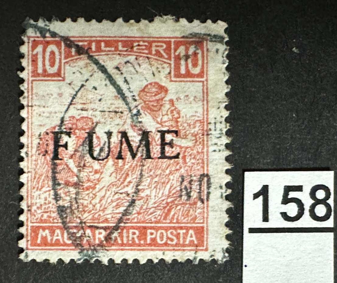 MAGYARORSZÁG 1918 FIUME OLASZ MEGSZÁLLÁS FEHÉRSZÁMÚ ARATÓ 10FILLÉR  TVNY. BETŰHIÁNY BÉLYEG
