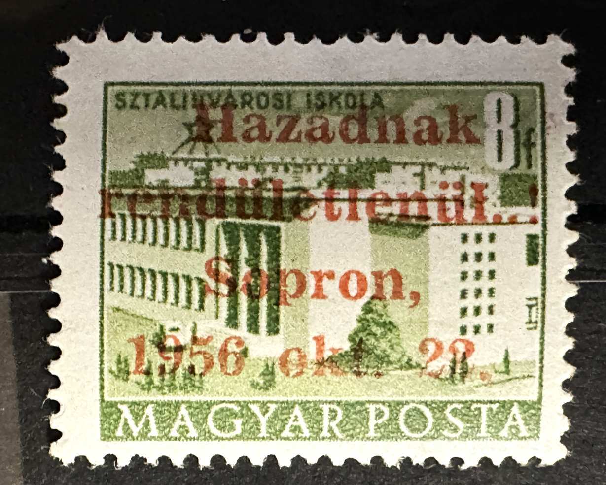 MAGYAR 1956 SOPRON FELÜLNYOMÁS 8 FILLÉR  ÉPÜLETEK I.  BÉLYEG GARANCIA **  MBK: 140.000FT   -42F.-