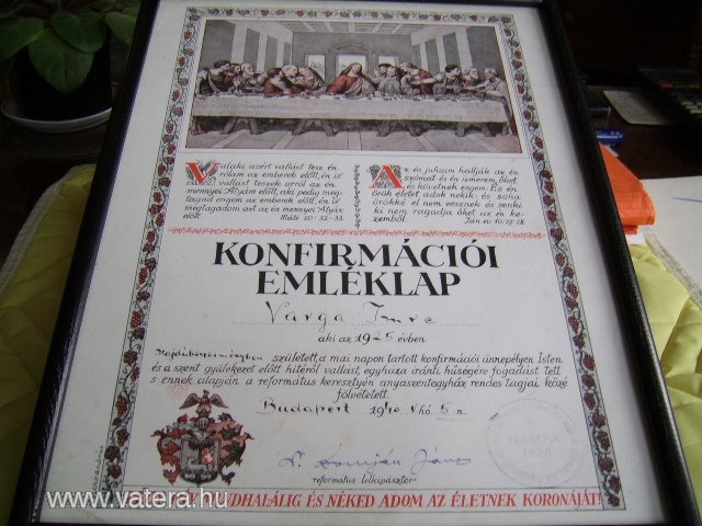 KONFIRMÁCIÓS EMLÉKLAP-....1940