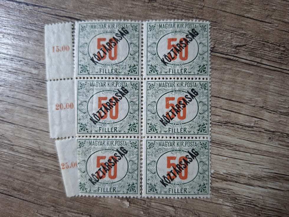 1919-es Köztársaság 50 filléres 6-os ívszéli összefüggésben**