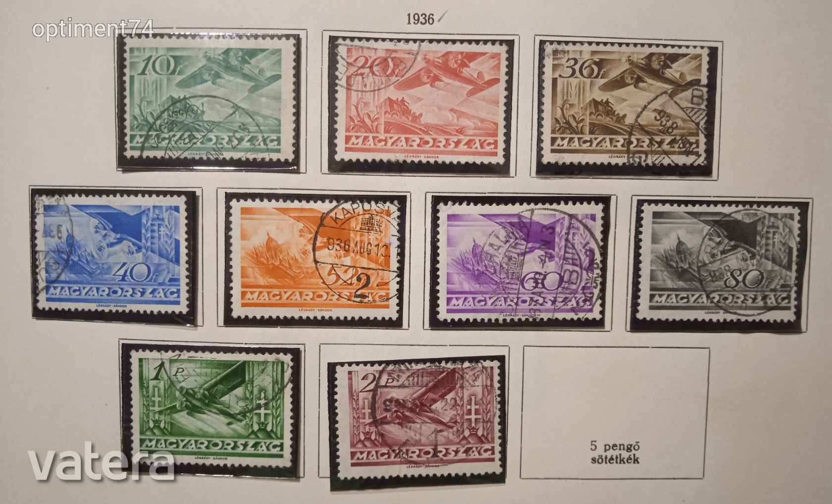 1936. Repülő III. záróérték nélkül - Pecsételt, szép bélyegsor