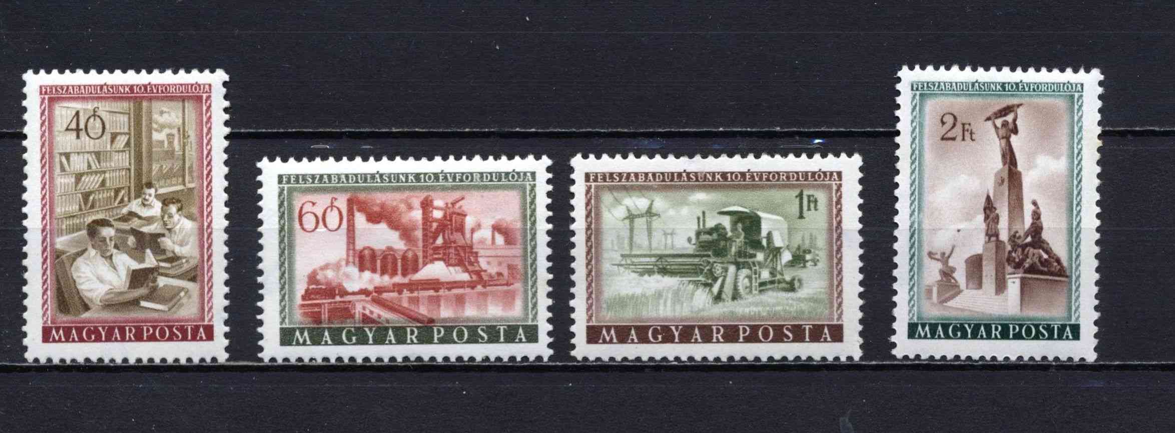 1955 Felszabadulás postatiszta bélyegsor, képmezőben festékfolt! kat.: 1 200 Ft+++