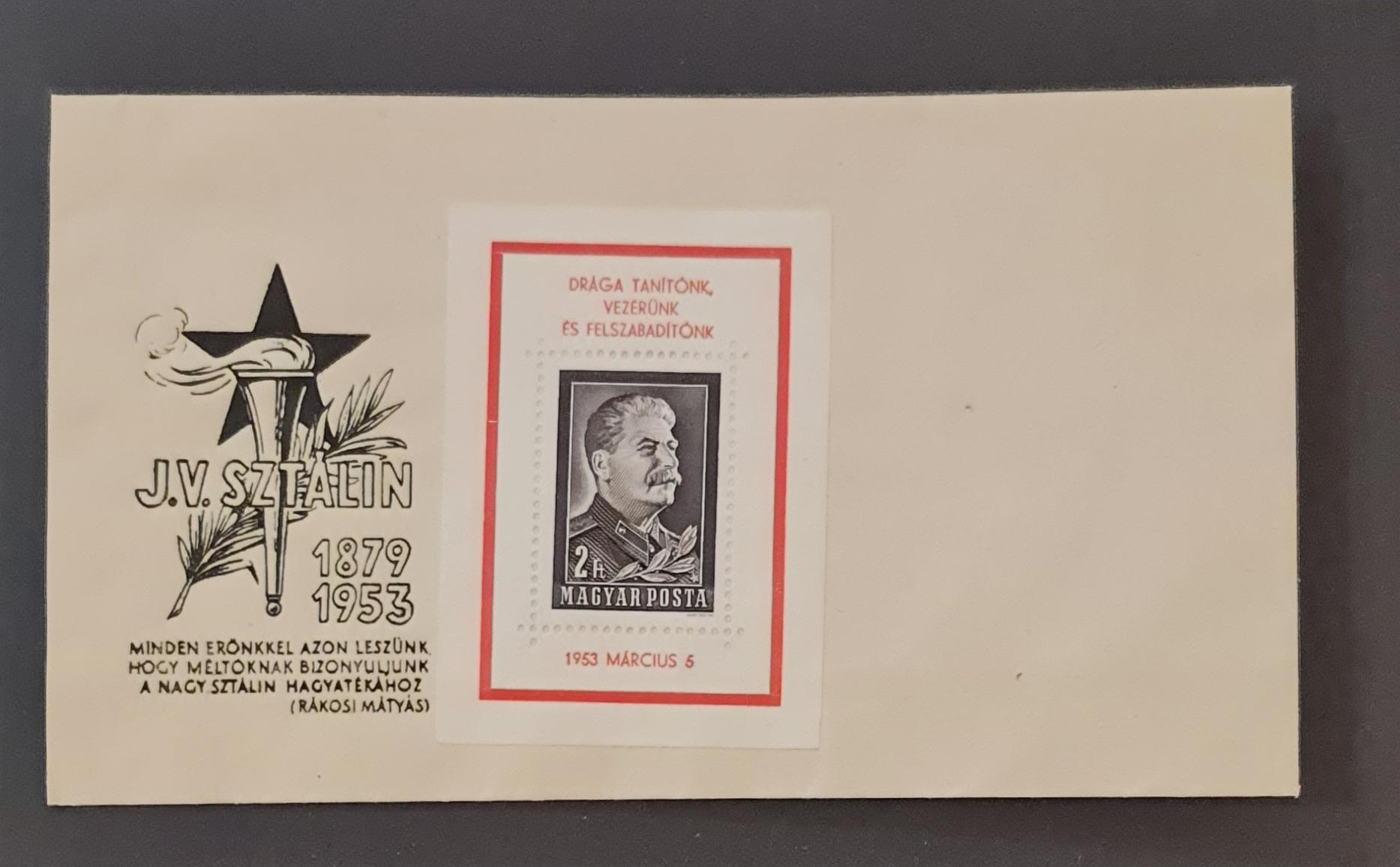 ELADÓ: 1953-as magyar Sztálin-emlékboríték, postatiszta Sztálin blokkal.