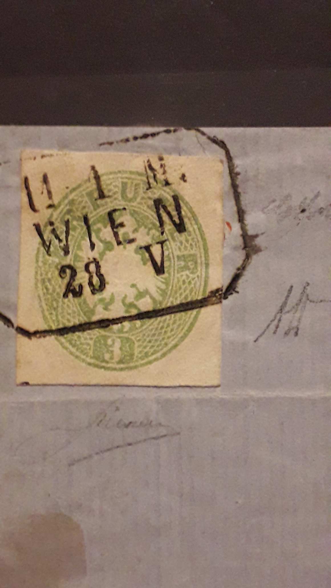 1863. Díjjegyeskivágás 3kr bélyeg ként felhasználva kivágáson WIEN (Diena&Bolaffi ..1200.€+++)