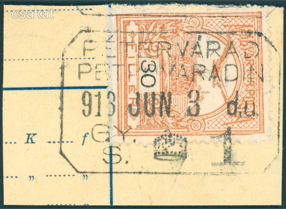 1909 turul PÉTERVÁRAD / PETROVARADIN / 1 ritka gyújtó bélyegzés Szerém Serbia MPPFB RR pont (d89)