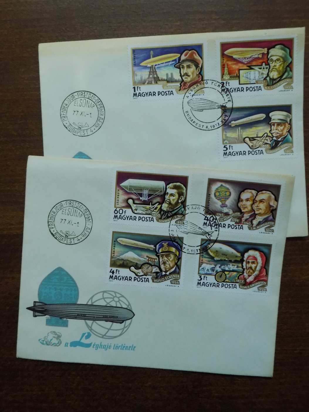 FDC pár 1977. A léghajó története - bélyegsor 2 borítékon