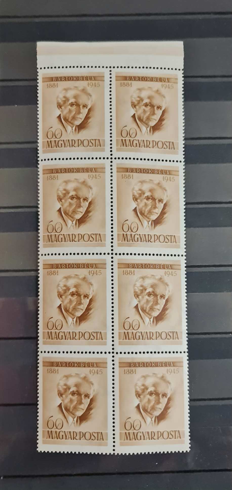 1955 Bartók Béla (I.) Postatiszta, falcmentes, teljes sor. 8-es tömbben **