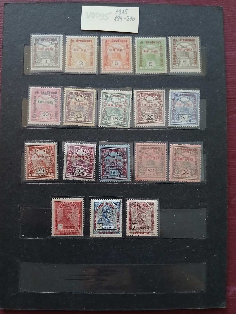 V0095 Magyar bélyeg 1915 194-210 Hadisegély  postatiszta