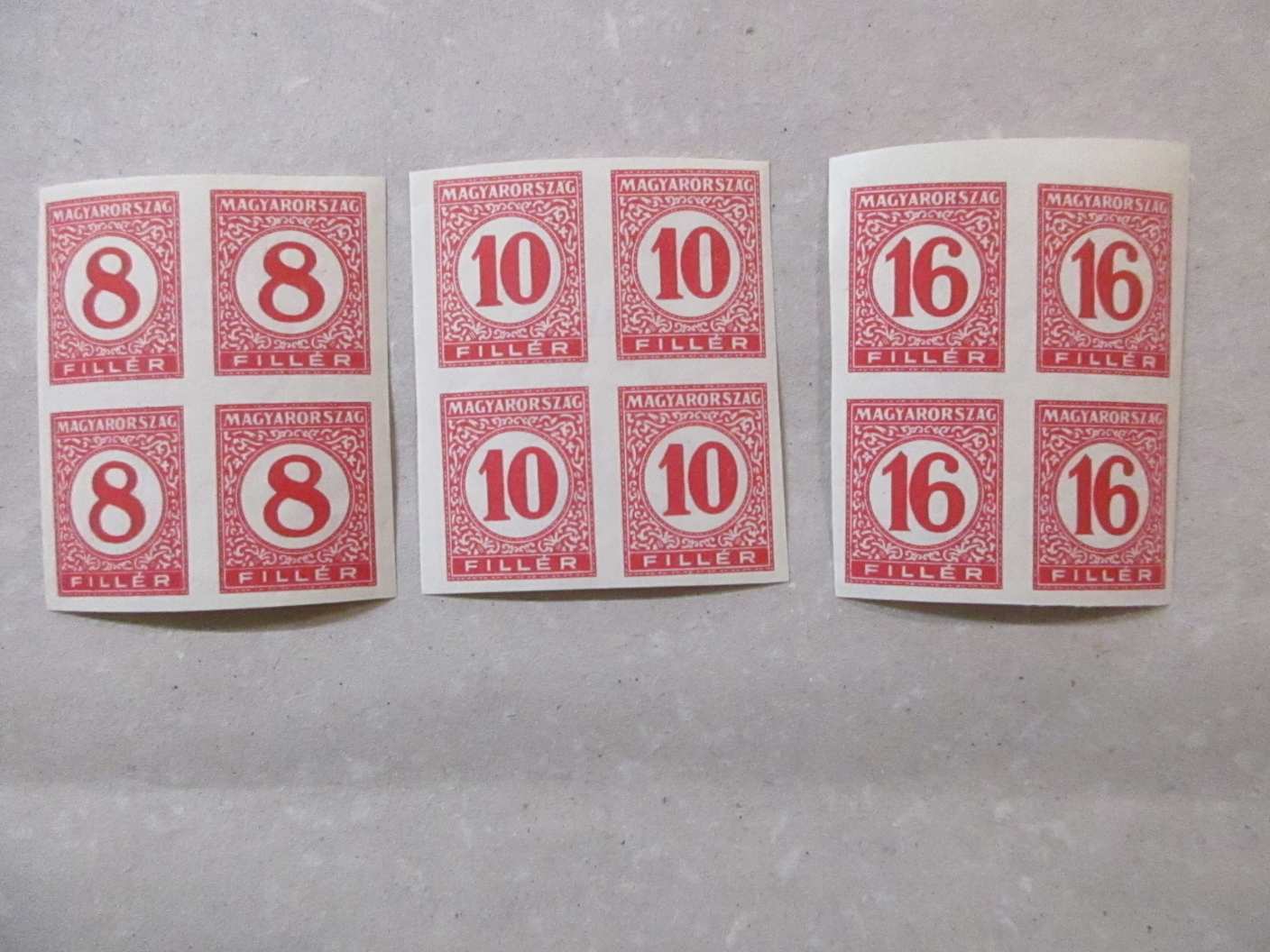 1926 Pengő-fillér portó (I.) 8f, 10f, 16f vágott 4-es tömbökben**  (Kat. ár 80.000) (18)