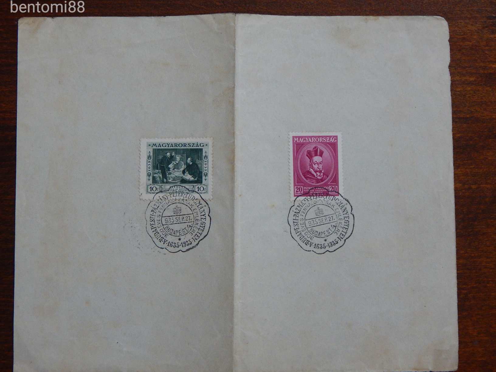 Alkalmi bélyegzett bélyegek 21x17cm-es lapon, 1935. Pázmány Tudományegyetem 300 éves évfordulója