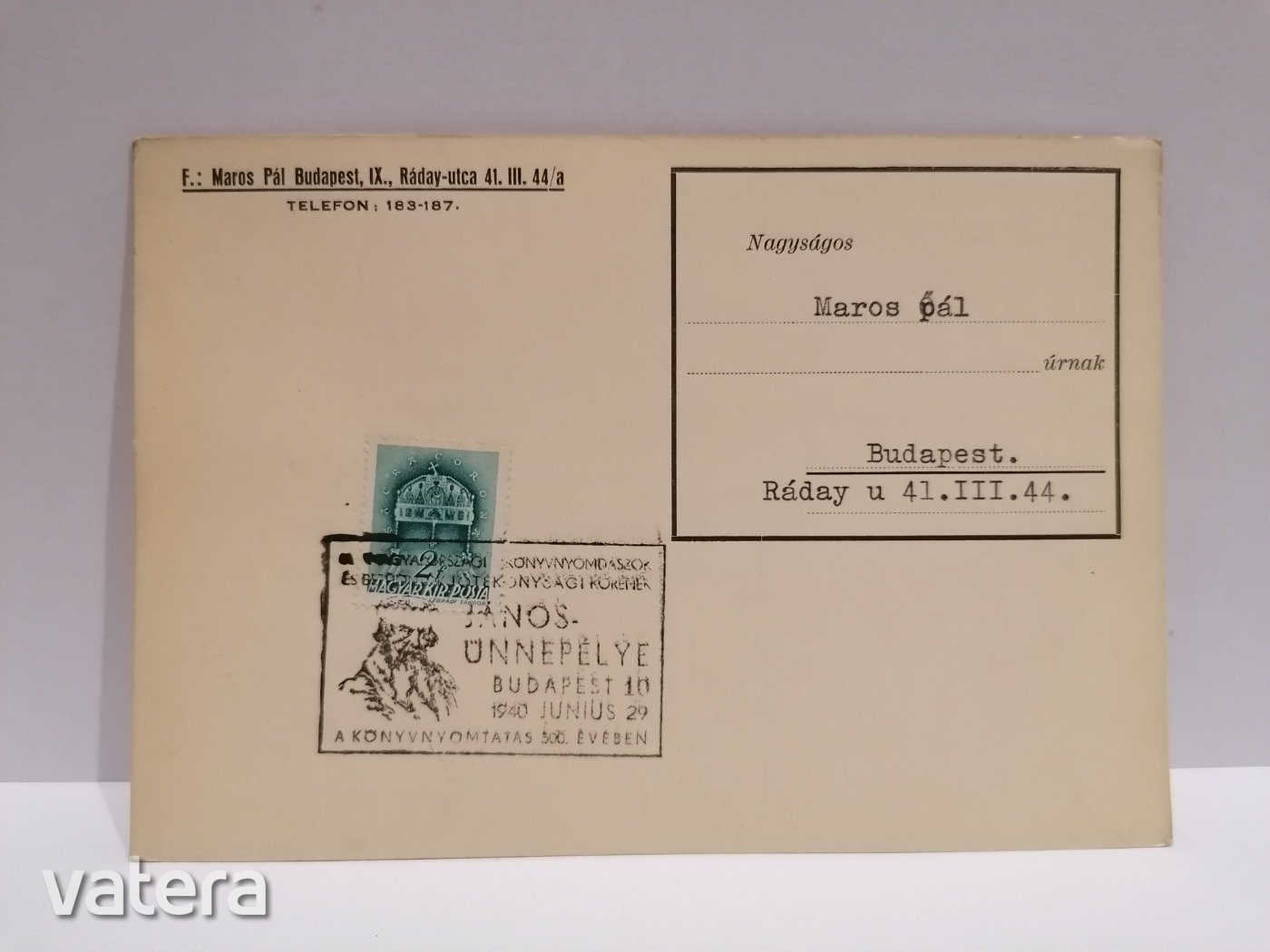 1940 Jun 29 Könyvnyomdászok első napi bélyegzés (K3)