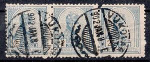 1900 turul 2K pecsételt hármascsík leírás katalogus érték: 40.000 ft (d16)