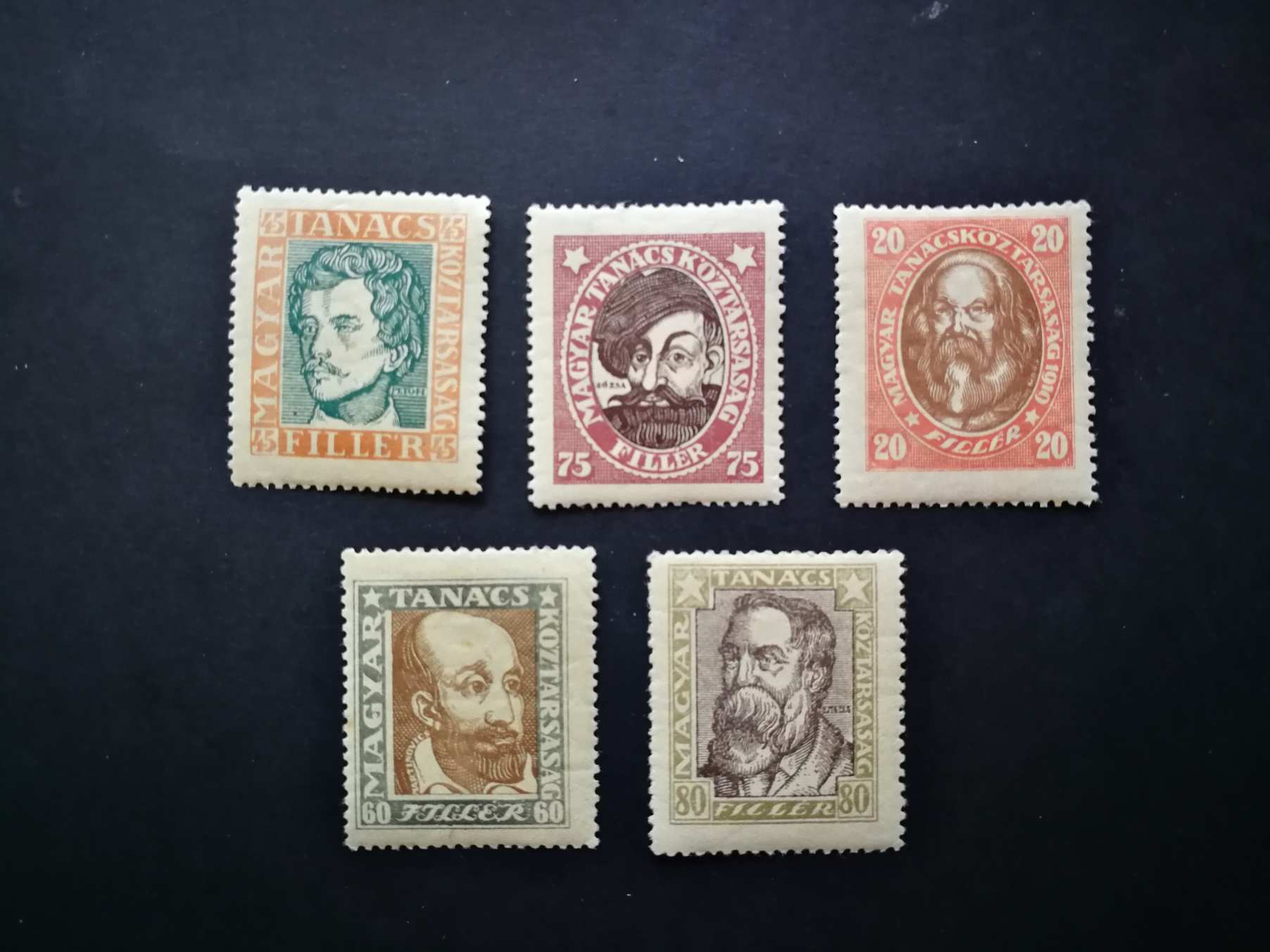 Magyarország 1919 Magyar Tanácsköztársasági Arcképek A, VII vízjel * falcos 19000 Ft kat. érték H