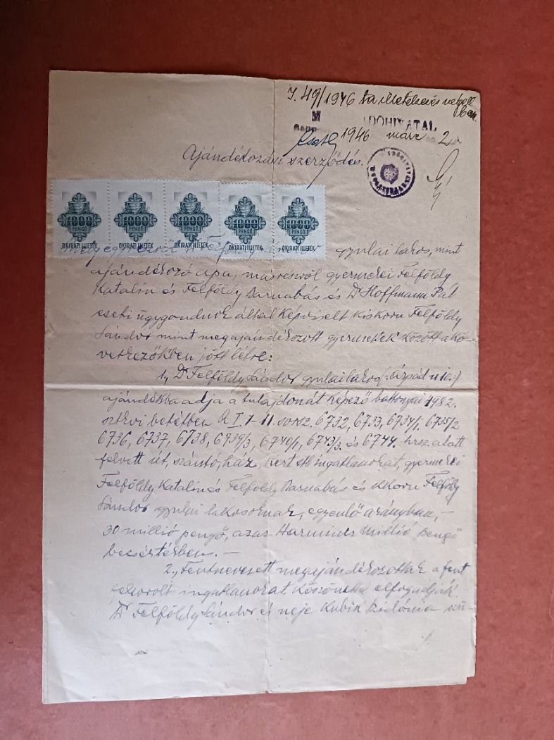 Ajandekozasi szerzodes 1946 marcius 5000 pengo
