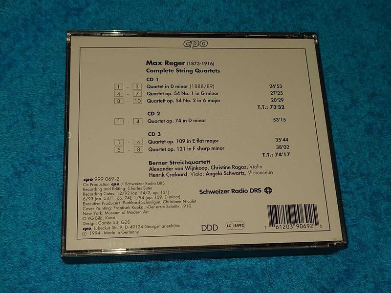 Max Reger - Berner Streichquartett &ndash; Complete String Quartets 3xCD