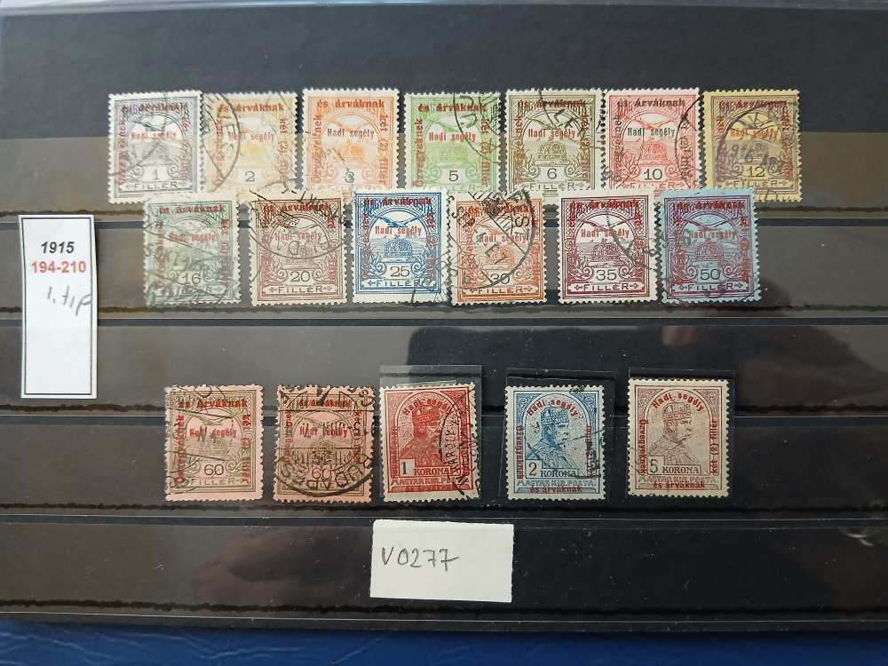 V0277 Magyar bélyeg 1915 194-210   pecsételt I. típus  - kat.ár 13000 HUF 